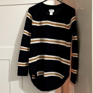 Arizona Jean Co navy blue sweater with white and mustard color stripes size M.